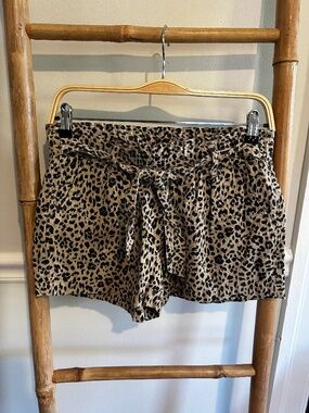 JOLT animal print linen blend paperbag waist shorts | Size S